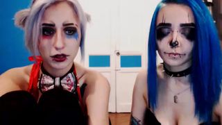 darkblue_trip, 2 girls, dancing, blue hair, punk, tats