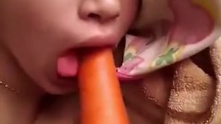 Asian masturbate with carrot