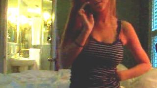 Busty blonde strip on the phone