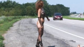 At the side of the road in kinky underwear