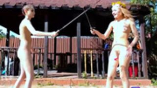 Vikki and Saint_lilit fencing, horny show haha