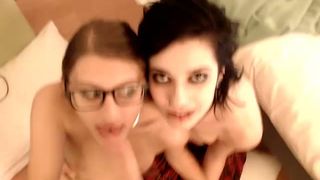 ambersonata, facial, cum on face, 2 girls, glasses, bgg