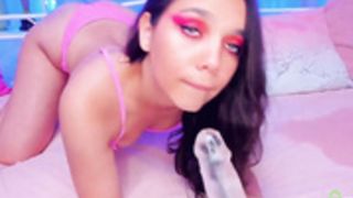 Annbarby On Knees Sucking Clear Dildo & Masturbates
