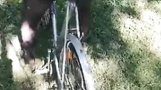 girl fucks her bike seat in public