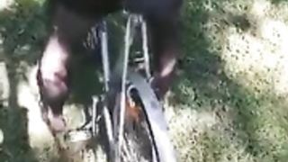 girl fucks her bike seat in public