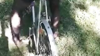 girl fucks her bike seat in public