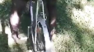 girl fucks her bike seat in public