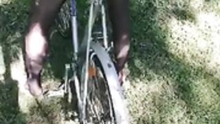 girl fucks her bike seat in public