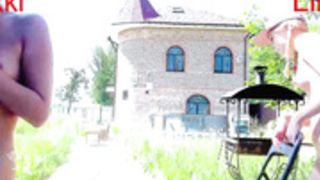 Vikki with Lily faps by a ridiculous pimple dome castle