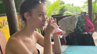 Solazola tastes cum in restaurant backyard
