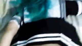Blue-haired schoolgirl pounded after class