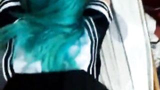 Blue-haired schoolgirl pounded after class