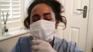 Brit nurse with gloves gets semen sample (virtual joi)