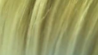 Hot busty blonde masturbates in public restroom