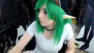 goldengoddessxxx, elf cosplay, naked, green hair