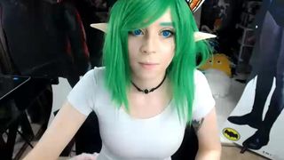 goldengoddessxxx, elf cosplay, naked, green hair