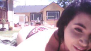 Korina Kova sunbath with pink lush cam show