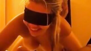 Surprise threesome for blindfolded gf