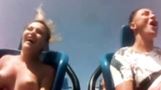 Titties popping out during a roller coaster ride