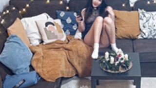 Leora talks to Malia on video call and caresse  pussy