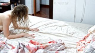 Masha is fucked on the edge of the bed by her boyfriend