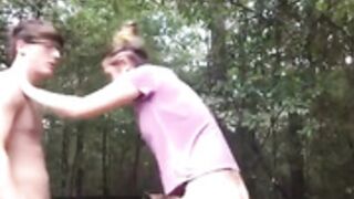 6'6" girl gets dominated by massive cock in the woods