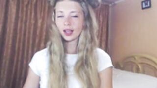 unkown pretty blue eyes girl. handjob to the dildo