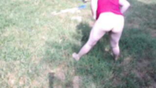 wemakehercum PEEING IN THE BACKYARD AND LACTATION!