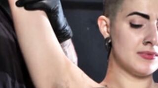 wonder woman cosplayer shaved bald all over