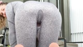 Aimee doing yoga barefoot