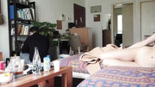 Denstinon Ariel naked and blindfolded near repairman