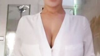 Roxy Rayne Rips Her Shirt Open To Reveal Her Boobs