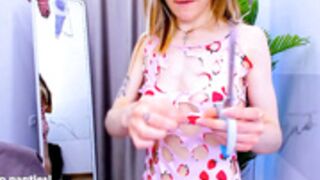 kali_coy 220418 cut dress tease, cream boobs, flowers