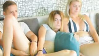 Teen masturbates next to her bf and neighbour