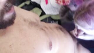 Submissive threeway kissing and triple blowjob