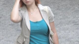 Candid big boobs redhead