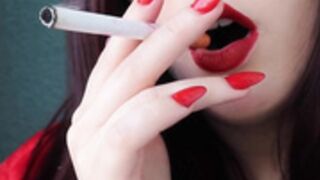 Miss Charlotte Elise Red Lips Red Nails Smoke Worship