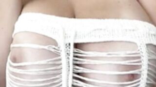 Mady Gio NIPPLES poke through lace dress dance