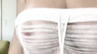 Mady Gio NIPPLES poke through lace dress dance