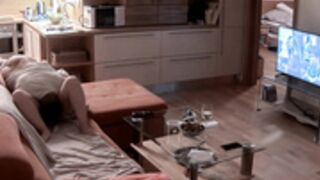 Katie and Adam have sex and blowjob on the sofa