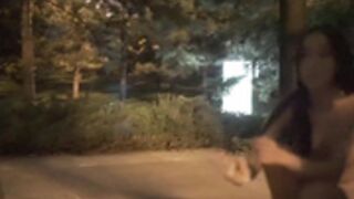 Beautiful exhibitionist asian nude in park