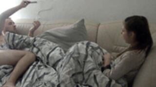 Esenia and Dima have sex on sofa