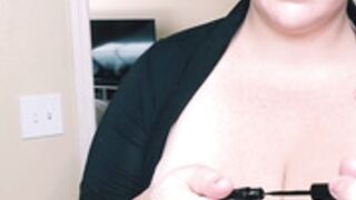 Queenbbw00 pulls out her gigantic jugs. OF Premium.