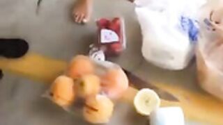 Paris Dylan (aka Paris Roxanne) playing with foods