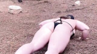 Chubby thot non-nude excercise in tiny bikini