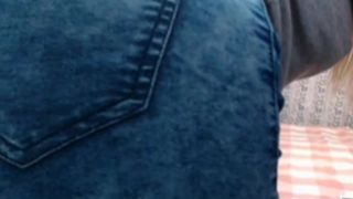 Precious K put jeans on