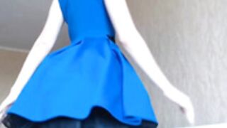 Cam girl in blue dress dance and masturbate