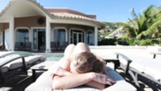 Caroline Zalog in White Bikini Sunbathing