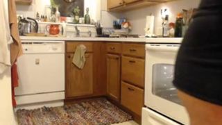 Spying on Hot MILF in Kitchen Wearing No Pants