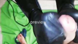 footjob with patent leather socks